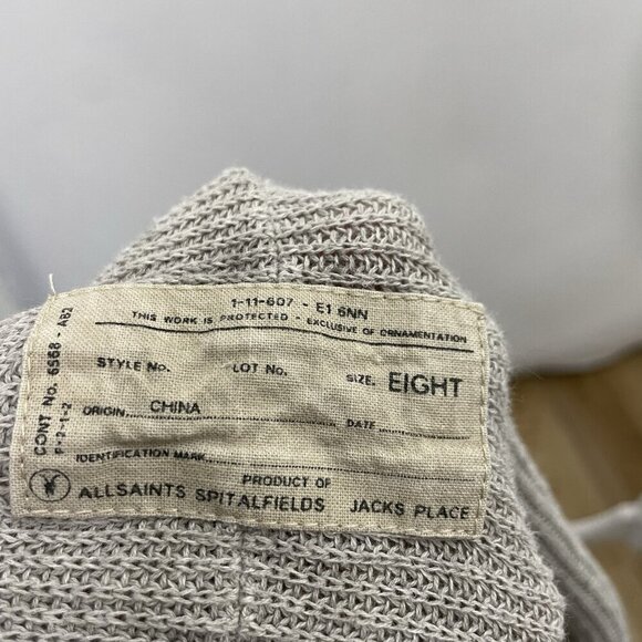 AllSaints Shawl Collar Exposed Seam Drape Cardigan Sweater Pockets Gray size 8 - Picture 6 of 7